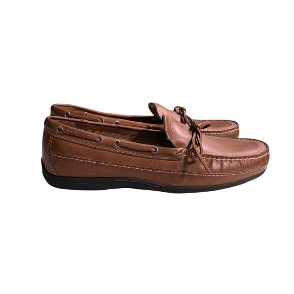 Johnston & Murphy Mens 12M Brown Leather Loafers Moc Toe Sheepskin Memory Foam